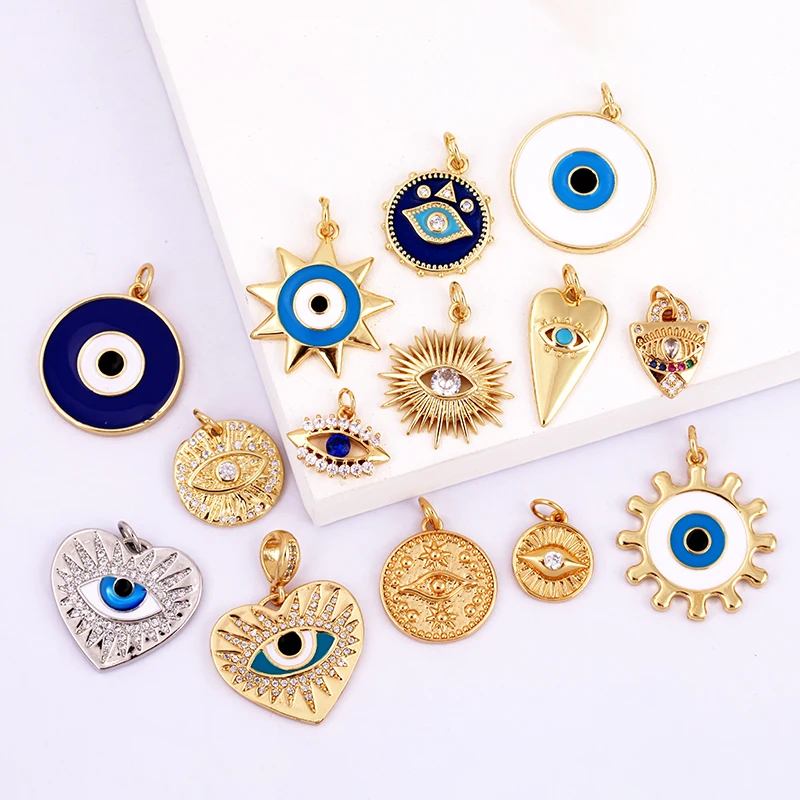 Evil Eye Charm 펜던트, 18K 리얼 골드 도금 큐빅, CZ 포장 종교, 쥬얼리 목걸이, 팔찌 액세서리 용품, K09