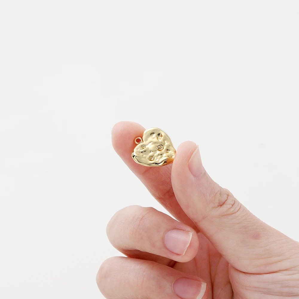 골드 컬러 도금 황동 하트 펜던트, DIY 목걸이 참 펜던트, 쥬얼리 제작 액세서리, 16x17mm, 14K, 18K, 4 개