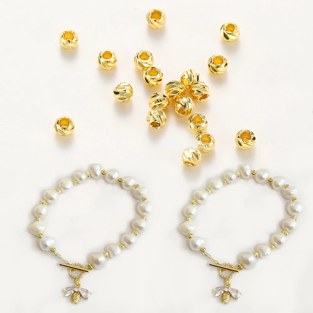 18K 금 도금 스트라이프 조각 비즈 귀걸이 목걸이 꽃 느슨한 스페이서 비즈, DIY 주얼리 제작 도매 결과물, 20 개/로트