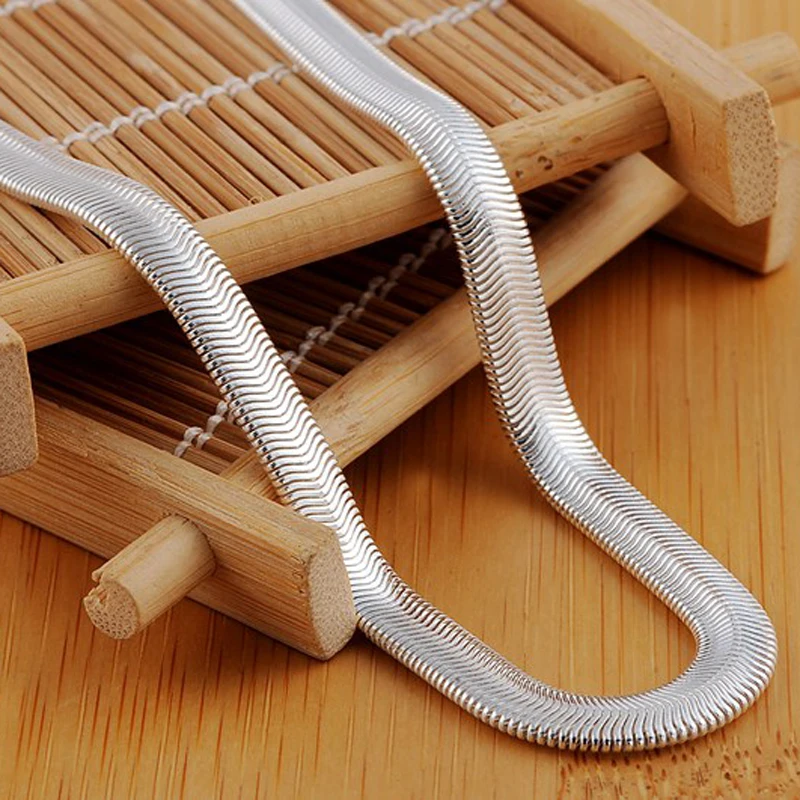 Aravant 925 스털링 실버, 플랫 스네이크 체인 목걸이, 남성 패션 웨딩 주얼리, 16, 18, 20, 22, 24/26 인치, 6mm