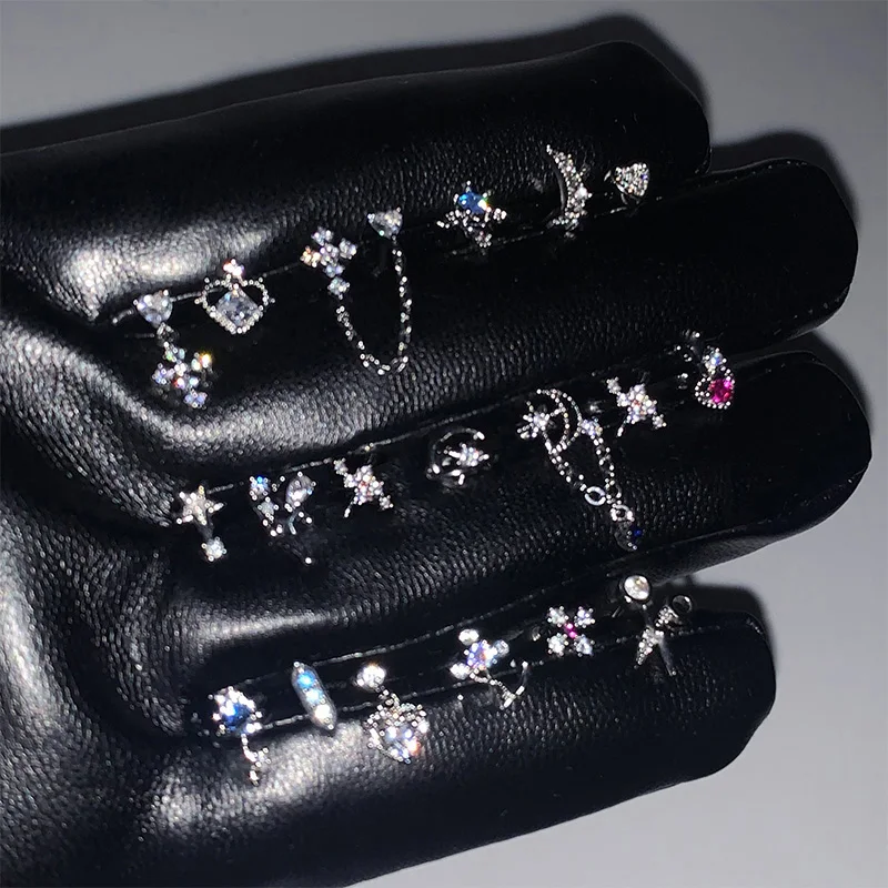 여성용 유행하는 블링 지르콘 크로스 스타 나사 귀걸이, 광택 스테인리스 스틸 귀걸이, 펑크 멋진 절묘한 보석 선물, 신제품