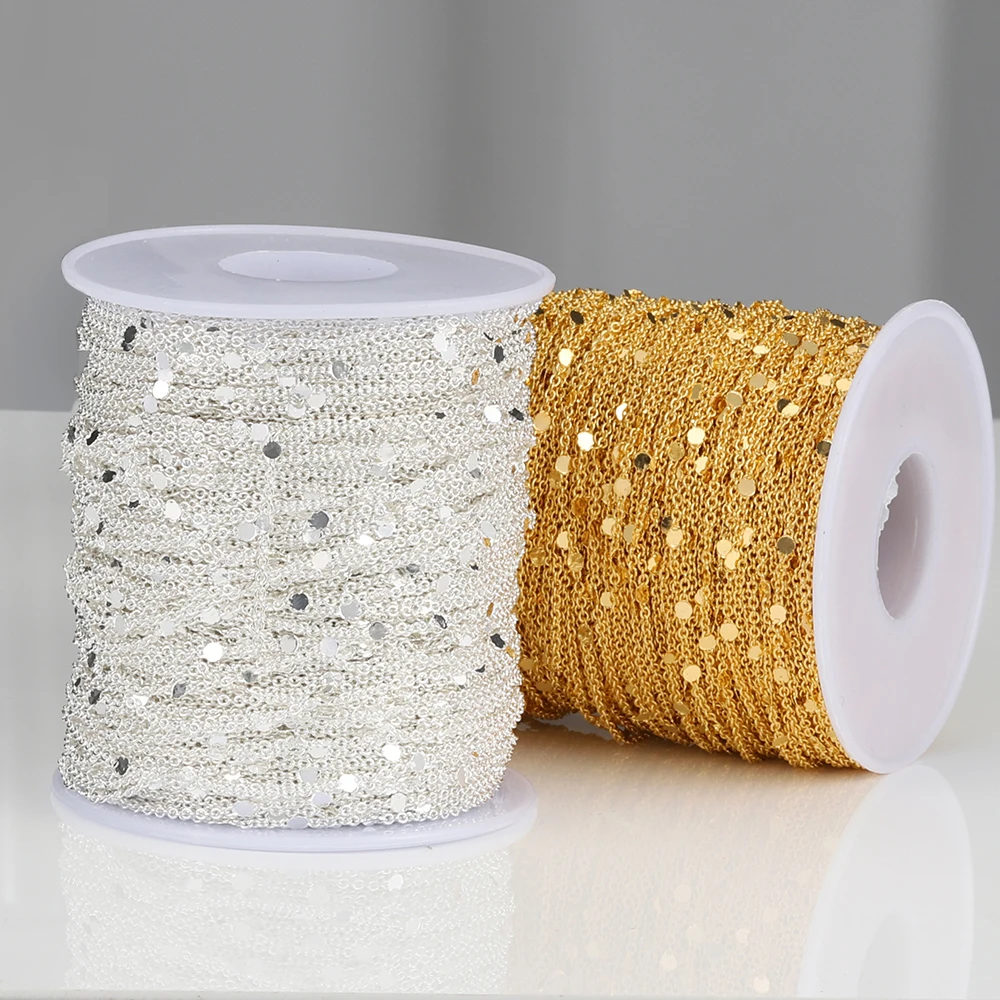 변색되지 않는 2m 스팽글 체인 목걸이 골드 실버 체인, 금속 구리 케이블 체인, 보석 만들기, 부품 공예 DIY