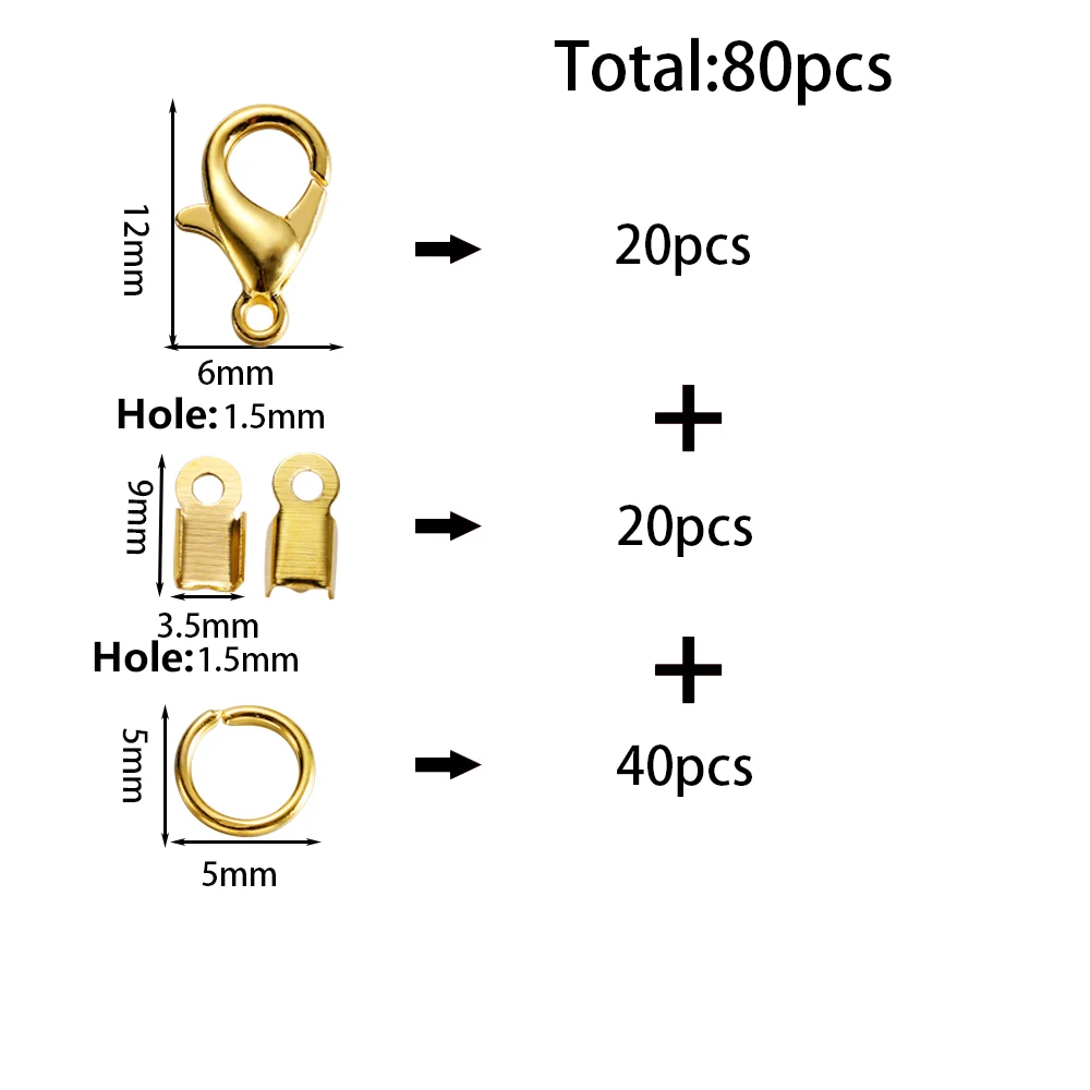 합금 랍스터 걸쇠 점프 링 가죽 클립 팁 접이식 크림프 커넥터 팔찌 목걸이 DIY 쥬얼리 만들기 용품, 80 개
