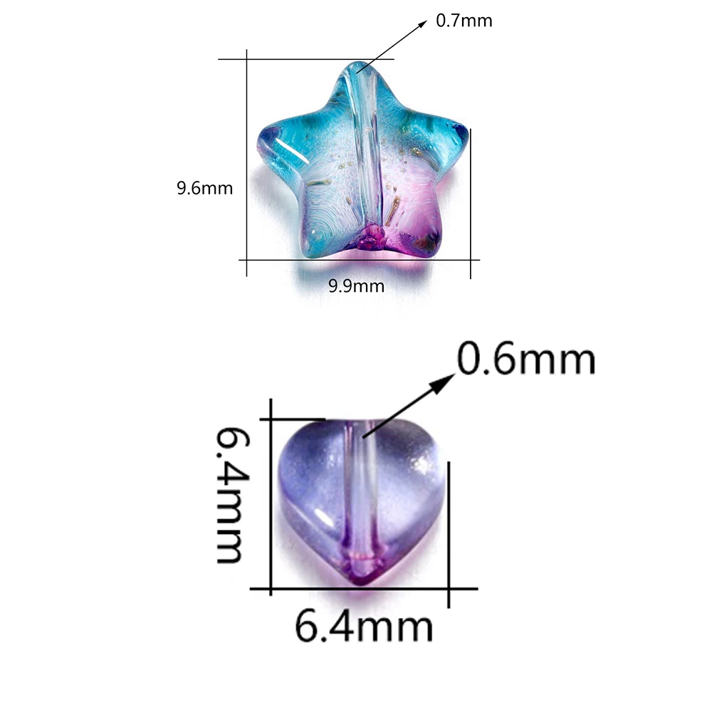 다채로운 별 구슬 하트 유리 느슨한 스페이서 구슬, DIY 귀걸이 목걸이 쥬얼리 제작 머리핀 액세서리, 20 개, 50 개