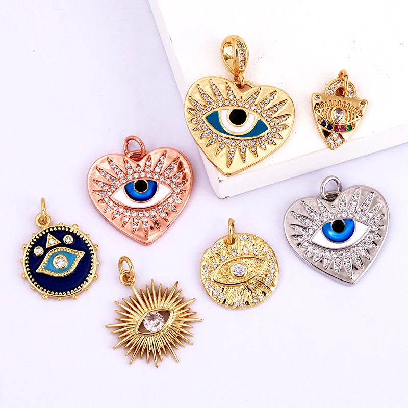 Evil Eye Charm 펜던트, 18K 리얼 골드 도금 큐빅, CZ 포장 종교, 쥬얼리 목걸이, 팔찌 액세서리 용품, K09