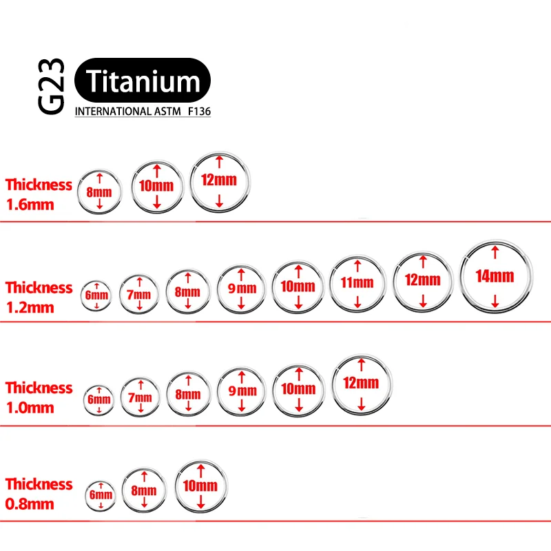 G23 티타늄 20g/0.8mm 귀걸이 코 링 격막 후프 피어싱 바디 여성 남성 세그먼트 립 링 연골 Tragus 귀 주얼리