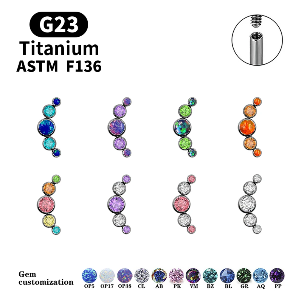 G23 티타늄 스터드 귀걸이, 16G 피어싱 세트, 귀 이주 연골 지르콘 오팔 바디 쥬얼리, 헬릭스, 다이, 립 로브 핀, 도매