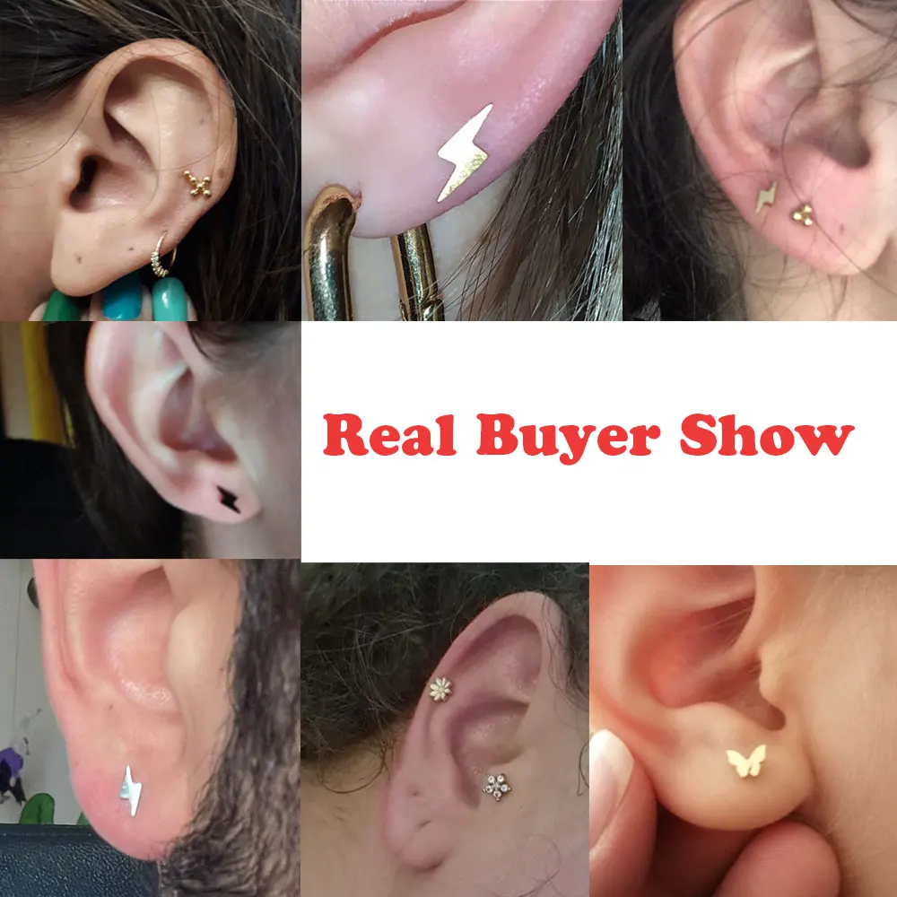 스테인레스 스틸 미니 스터드 귀걸이, 하트 스타 문 크로스 나비 뱀 나선 연골 이주 로브 귀 피어싱 쥬얼리, 1 개