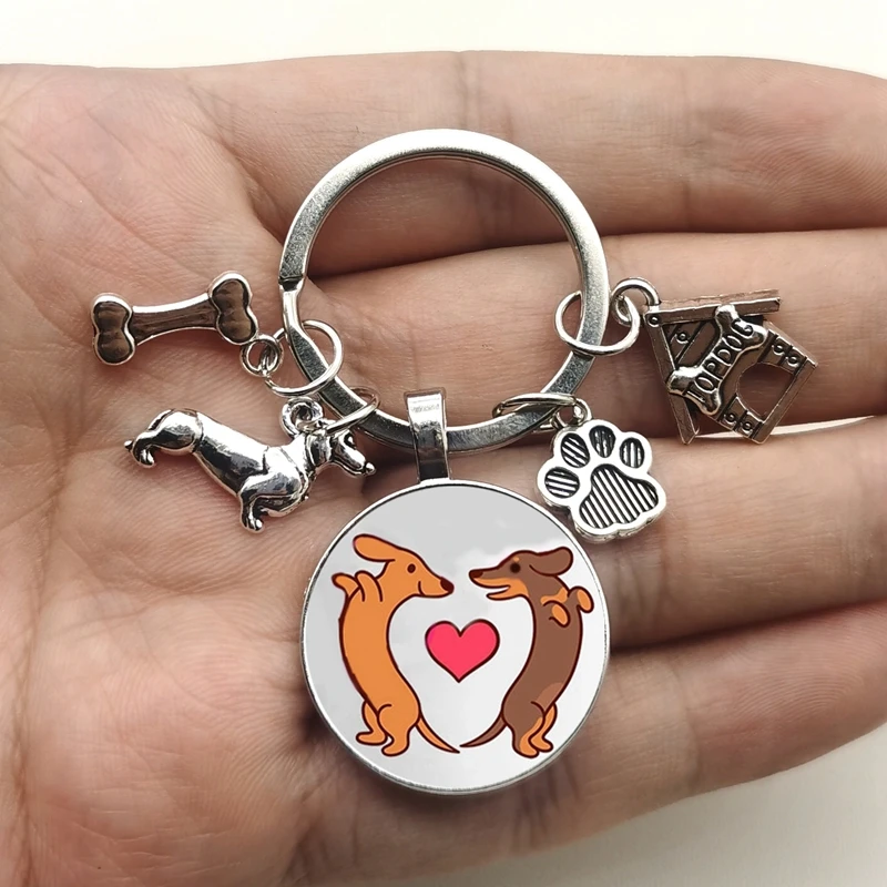 I Love Dachshunds Keychain 귀여운 동물 만화 개 키 체인, 개 유리 볼록 열쇠 고리 선물 여자 남자 보석 title=I Love Dachshunds Keychain 귀여운 동물 만화 개 키 체인, 개 유리 볼록 열쇠 고리 선물 여자 남자 보석 