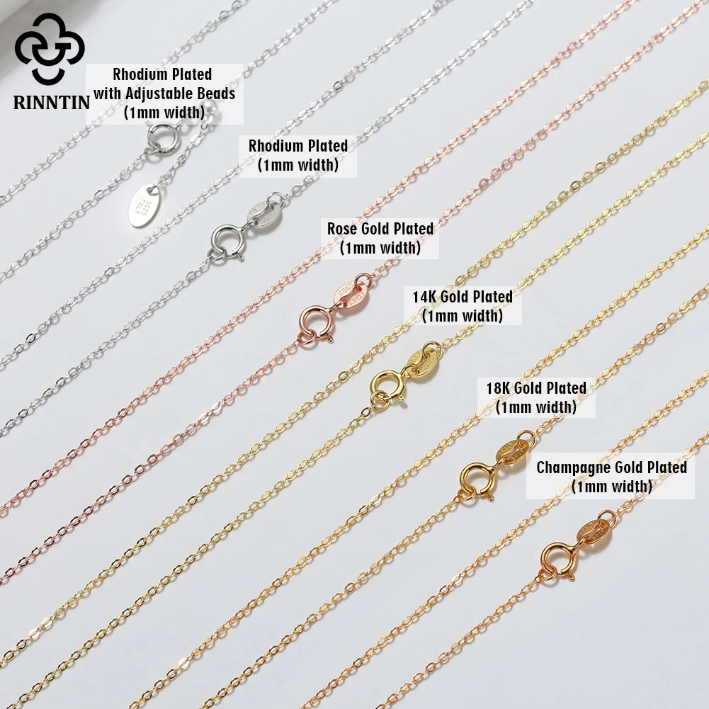 Rinntin 로즈 골드 925 스털링 실버 패션 케이블 링크 체인 목걸이, 얇은 넥 체인 액세서리 쥬얼리 SC06
