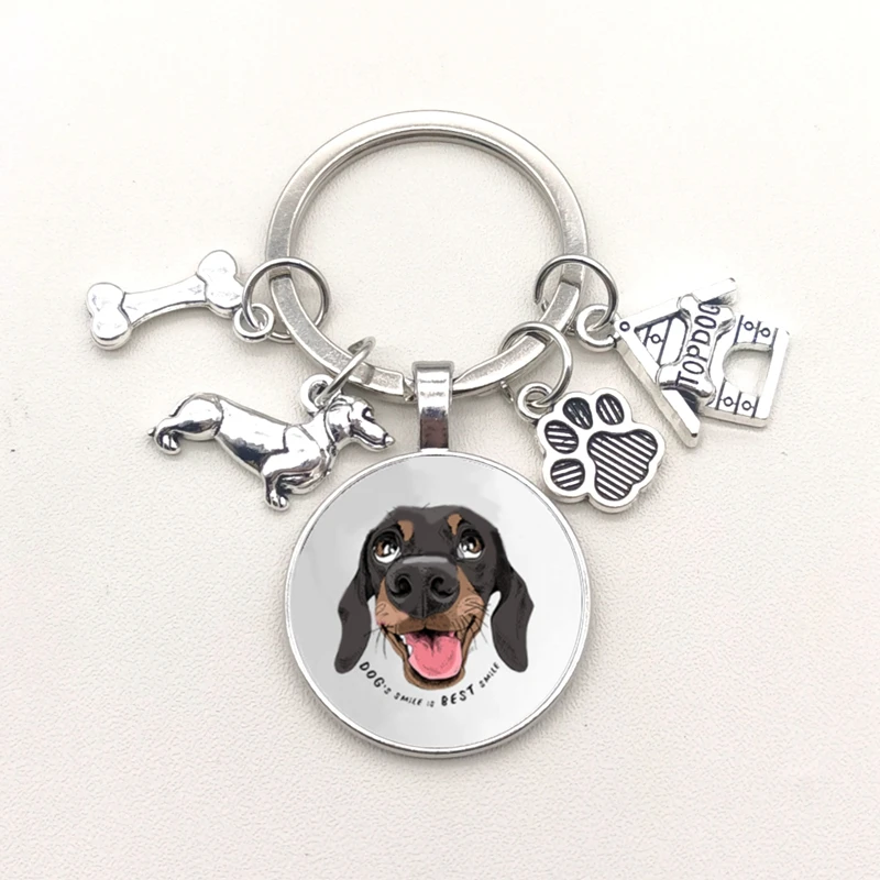 I Love Dachshunds Keychain 귀여운 동물 만화 개 키 체인, 개 유리 볼록 열쇠 고리 선물 여자 남자 보석