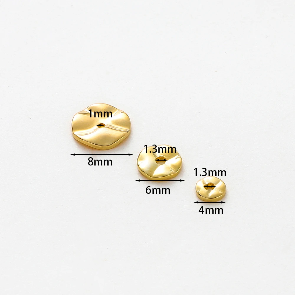 금 도금 4 6 8mm 플랫 라운드 금속 스페이서 비즈, 웨이브 목걸이 비즈, 귀걸이 팔찌 주얼리 구성품, 14K 18K, 30 개 세트