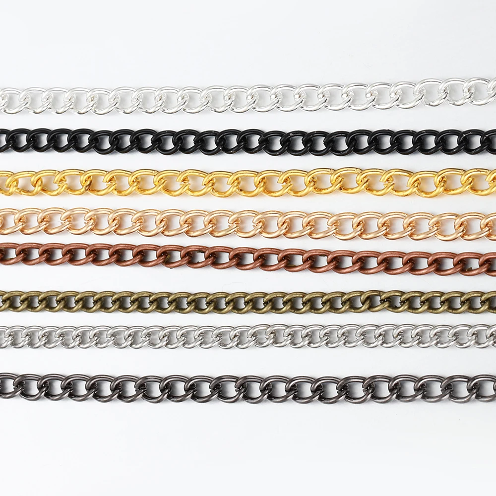 팔찌 목걸이 체인 2.5/3.5/4.5mm 실버/골드/건블랙/브론즈 도금 링크 체인, DIY 쥬얼리 제작 액세서리, 2m/묶음