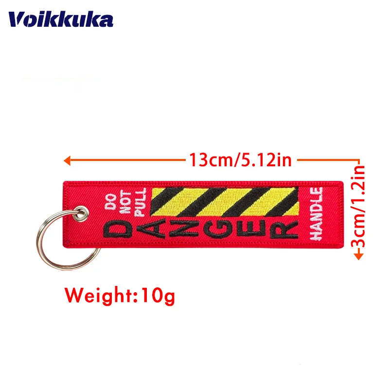 양면 자수 위험 경고선 당기지 않음 빨간색 태그 오토바이 항공 키체인 가방 액세서리, 1 개 2 개 3 개 세트 판매