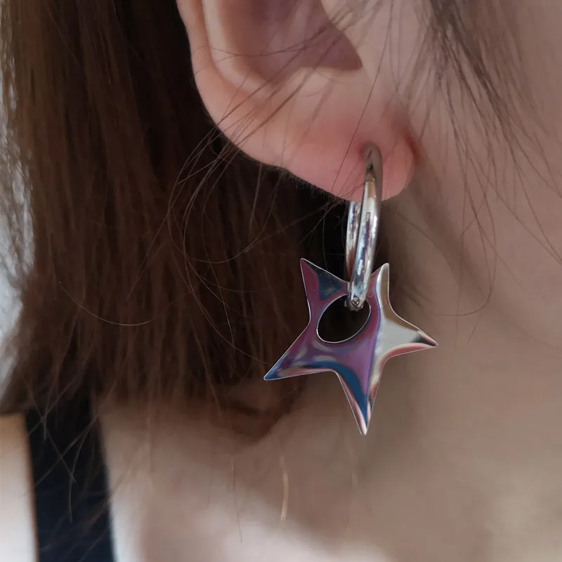 남성용 대형 스테인리스 스틸 오각형 불규칙 후프 귀걸이, 힙합 펑크 파티 쥬얼리