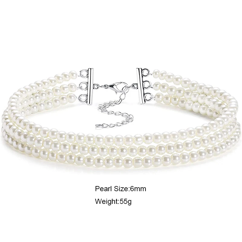 여성용 우아한 흰색 진주 칼라 초커 목걸이, 구슬 장식, 수제 웨딩 바게트 목걸이, 빈티지 쥬얼리, 다층 패션