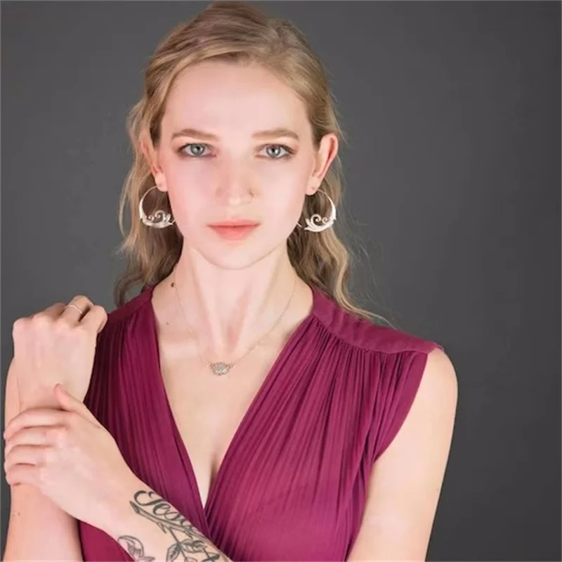 섬세한 라운드 기하학 바다 물결 귀걸이, 에스닉 실버 컬러 후프 귀걸이, 여성 쥬얼리