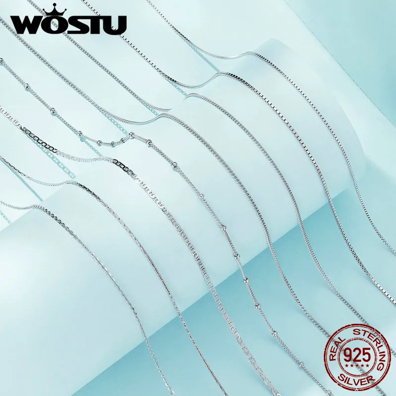 WOSTU 925 스털링 실버 도금 골드 체인 목걸이, 간단한 기본 걸쇠, 여성용 웨딩 파티, 고급 패션 주얼리 선물 만들기