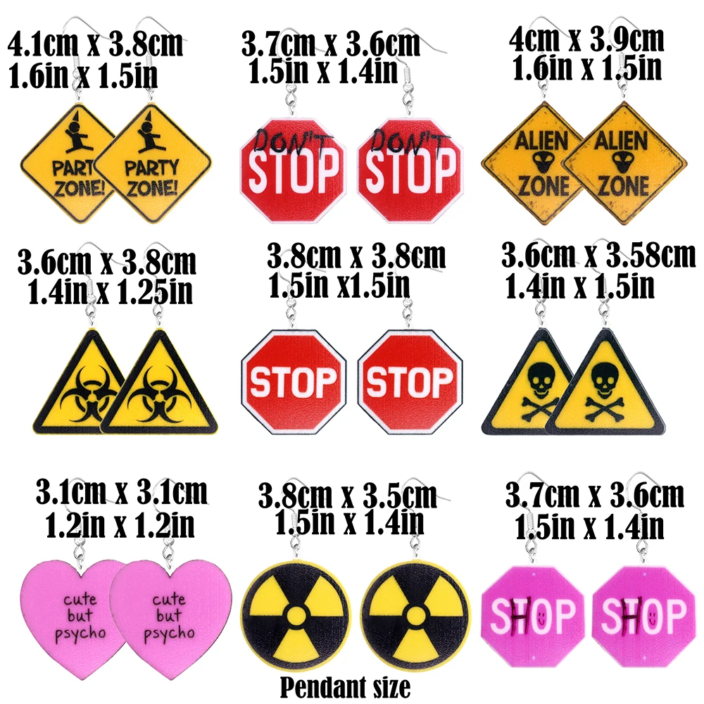 귀여운 아크릴 만화 귀걸이, 재미있는 정지, 도로 표지판, 경고 표지판, 외계인