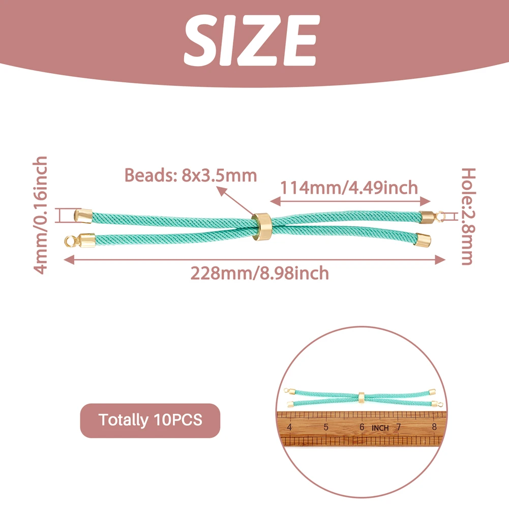 조절 가능한 익스텐션 테일 체인 랍스터 걸쇠, 브레이드 트위스트 나일론 코드, 팔찌 쥬얼리 DIY 제작용 커넥터, 10 개