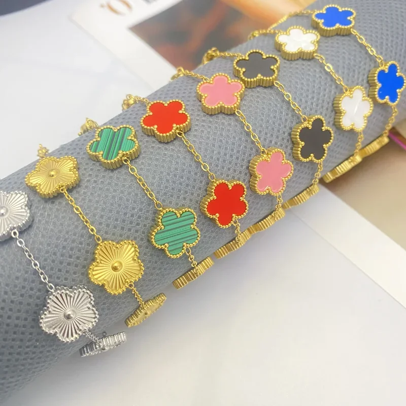 여성용 양면 클로버 팔찌, 14K 금도금 스테인레스 스틸, 행운의 5 잎 링크, 손목 쥬얼리, 사랑스러운 선물