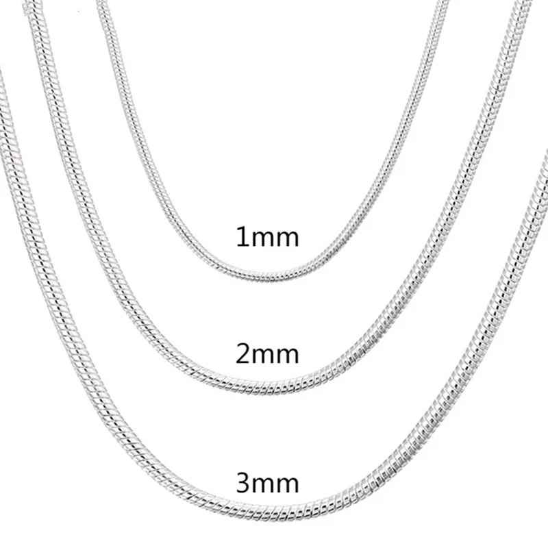 40-75cm 925 스털링 실버 1MM/2MM/3MM 솔리드 스네이크 체인 목걸이, 남성 여성 패션 쥬얼리 펜던트 무료 배송 title=40-75cm 925 스털링 실버 1MM/2MM/3MM 솔리드 스네이크 체인 목걸이, 남성 여성 패션 쥬얼리 펜던트 무료 배송 