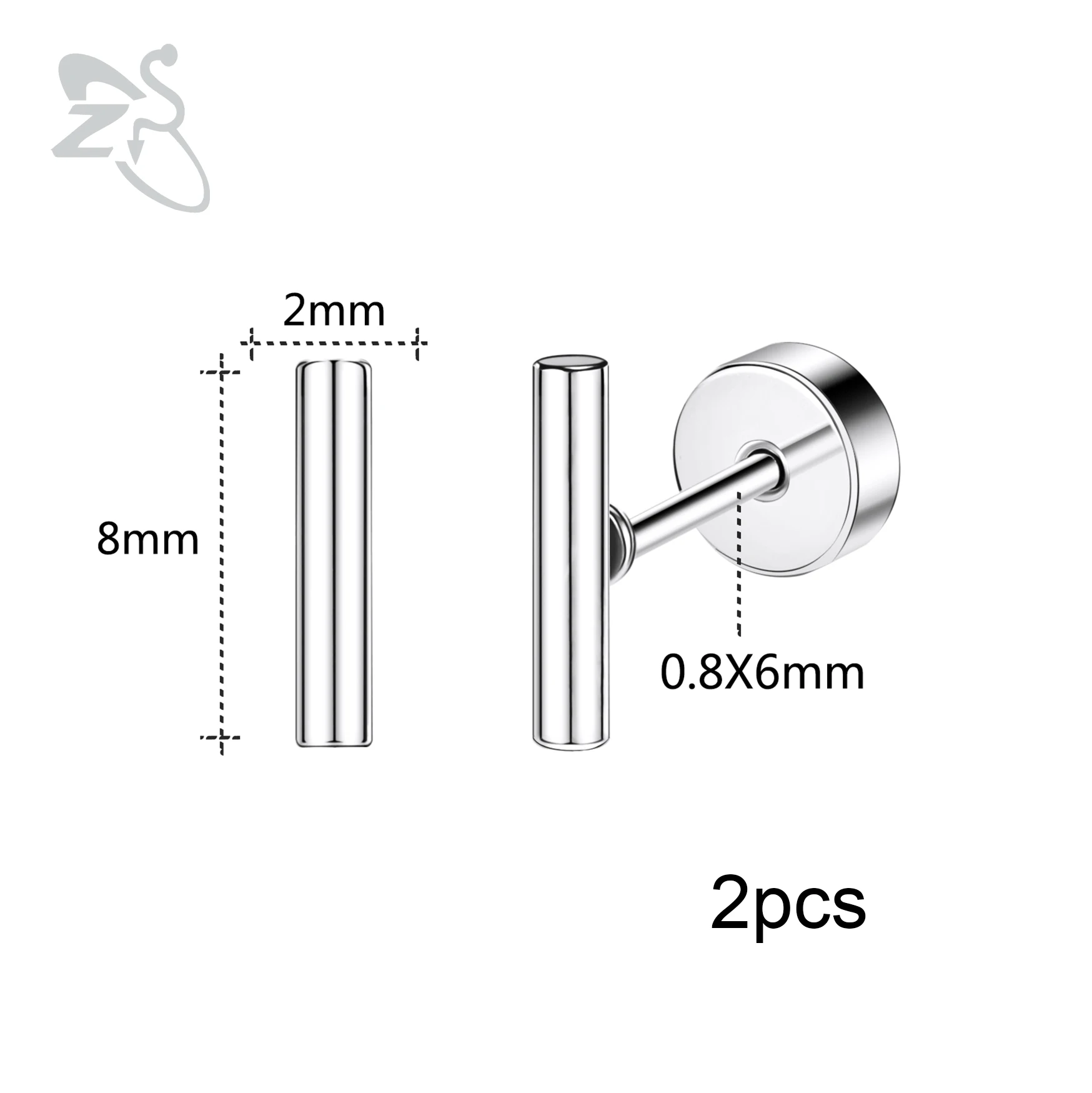 ZS 여성용 스타 하트 나비 스터드 귀걸이, 스테인리스 스틸 크리스탈 귀걸이, 연골 나선 이주 피어싱, 20G, 로트 당 2 개