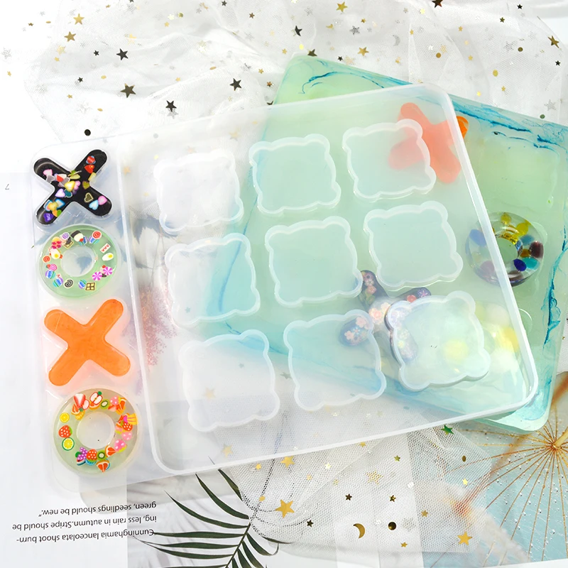 DIY XO 체스 게임 클래식 실리콘 폼 몰데 수지 에폭시 경사토 보드 몰드, 부모-자녀 상호 작용 용 수지 몰드 실리콘