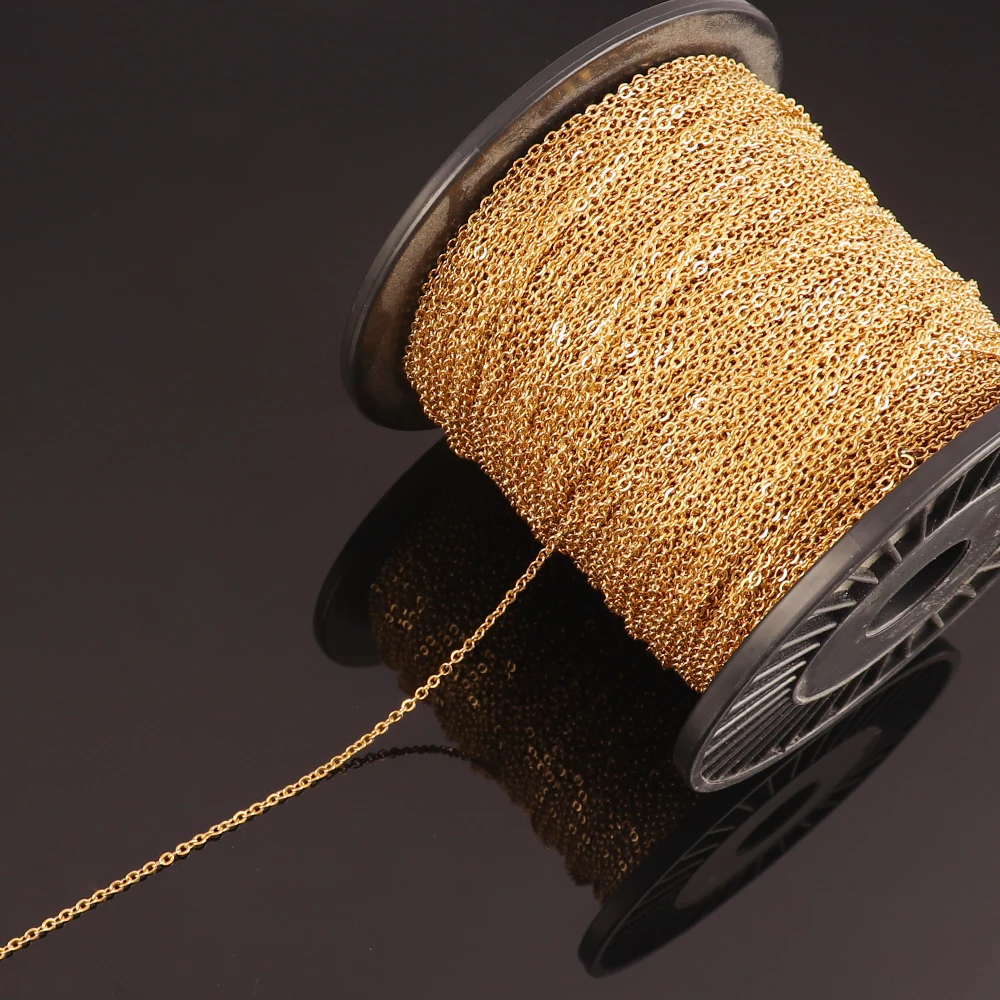 금 스테인레스 스틸 체인 목걸이, DIY O 모양 크로스 체인, 팔찌 쥬얼리 제작 구성 요소, 1 미터, 1/1.5mm, 2mm