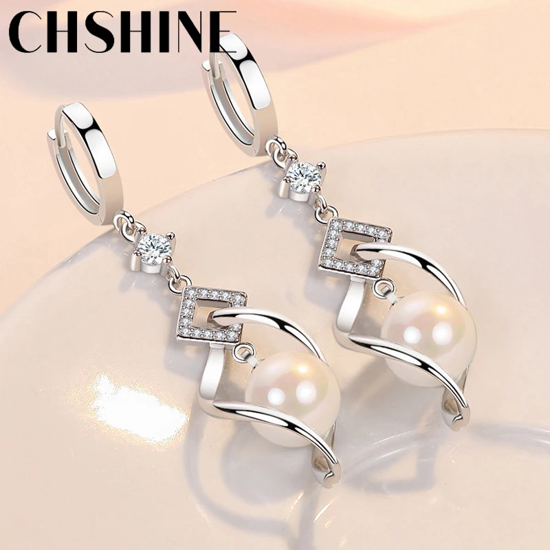 CHSHINE 925 스털링 실버 천연 진주 회전 귀걸이, 여성 결혼 선물, 패션 주얼리 title=CHSHINE 925 스털링 실버 천연 진주 회전 귀걸이, 여성 결혼 선물, 패션 주얼리 