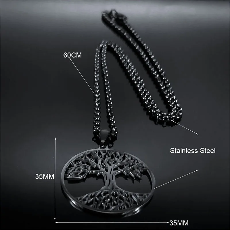 남성용 2024 생명의 나무 스테인리스 스틸 긴 목걸이, 블랙 컬러 목걸이 및 펜던트 쥬얼리, N834S03