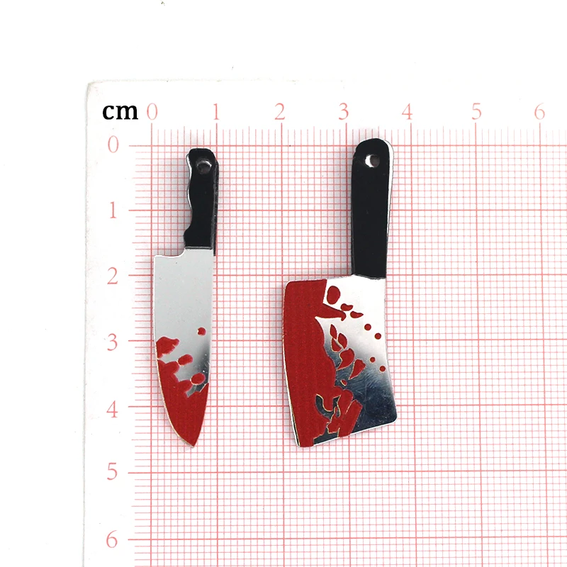 양면 아크릴 블러디 나이프, 할로윈 매력, 멋진 단검 펜던트, 귀걸이 팔찌 목걸이 쥬얼리 만들기, 믹스 10 개/팩