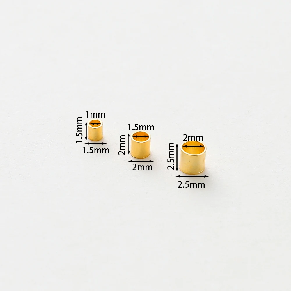 100 개/묶음 1.5/2/2.5mm 포지셔닝 구리 튜브 14K/18K 금도금 크림프 비즈 액세서리 보석 제작 재료 용품