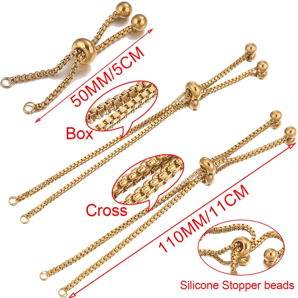 스테인레스 스틸 골드 슬라이드 팔찌 쥬얼리 액세서리 만들기위한 고무 구슬과 Coulissant 조정 가능한 체인 팔찌, 3 개
