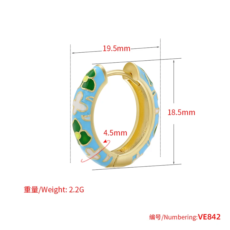 ZHUKOU Retro Little Daisy Hoop earrings Gold color enamel Hoops women Colorful women Round huggie earrings wholesale VE843