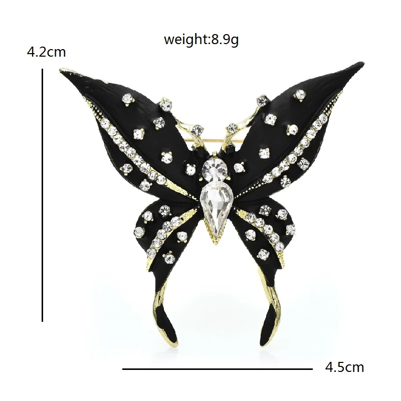 Wuli & baby 여성용 매력적인 블랙 나비 브로치 유니섹스 에나멜 비행 곤충 파티 사무실 브로치 핀 선물