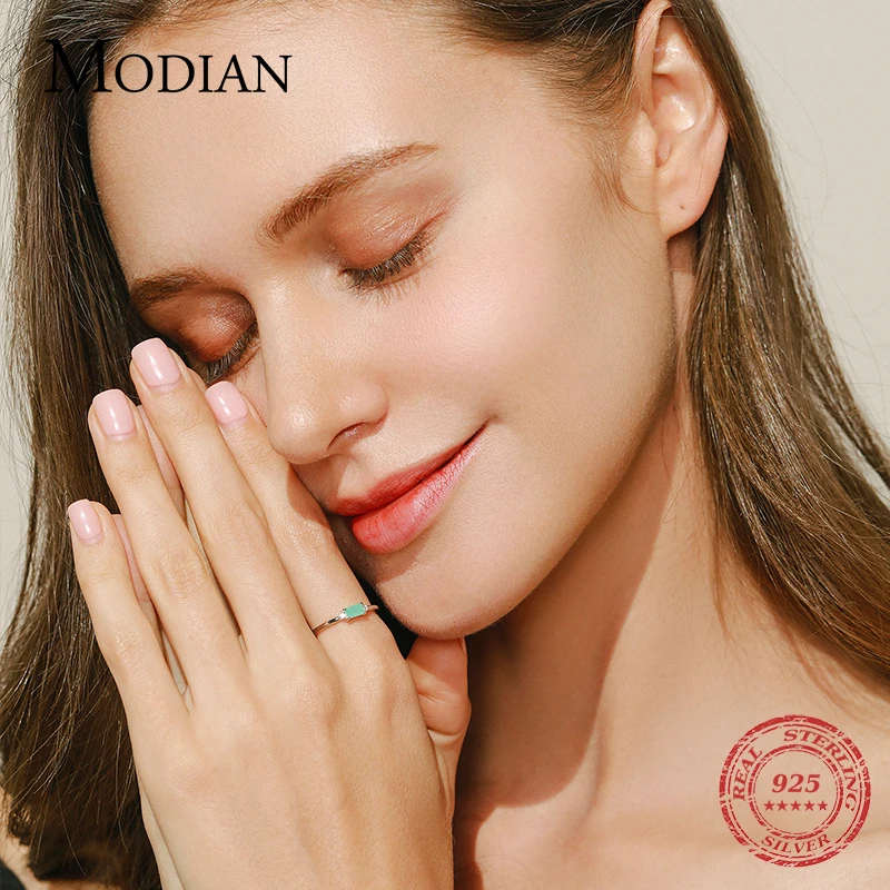 Modian Charm Luxury Real 925 Stelring 실버 그린 토르말린 패션 핑거 링 여성용 파인 쥬얼리 액세서리 New Bijoux