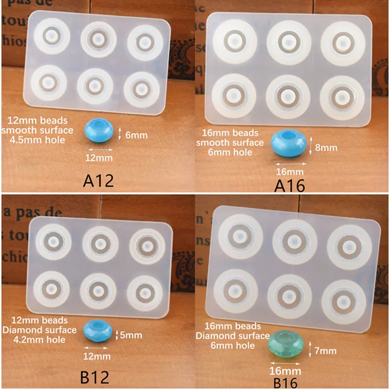 SNASAN 실리콘 몰드, 큰 구멍이 있는 비즈, 쥬얼리 제작, 목걸이 팔찌, 에폭시 수지, 수제 실리콘 몰드, 12mm, 16mm