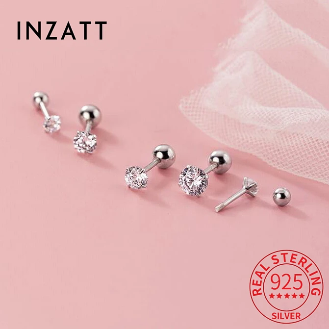 INZATT-리얼 925 스털링 실버 지르콘 CZ 라운드 스크류 비드 스크류 스터드 귀걸이, 여성용 클래식 파인 쥬얼리 액세서리 title=INZATT-리얼 925 스털링 실버 지르콘 CZ 라운드 스크류 비드 스크류 스터드 귀걸이, 여성용 클래식 파인 쥬얼리 액세서리 