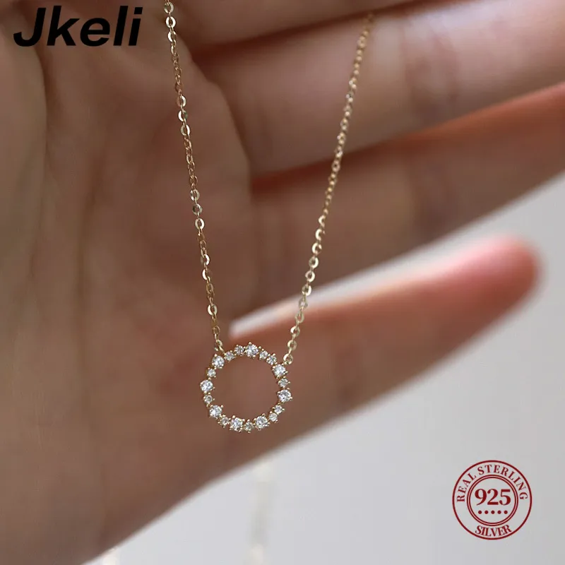 Jkeli -100% S925 스털링 실버 도금 18K 골드 목걸이, 풀 다이아몬드 서클 스타일, 일본 및 한국 K 골드 칼라 체인 title=Jkeli -100% S925 스털링 실버 도금 18K 골드 목걸이, 풀 다이아몬드 서클 스타일, 일본 및 한국 K 골드 칼라 체인 