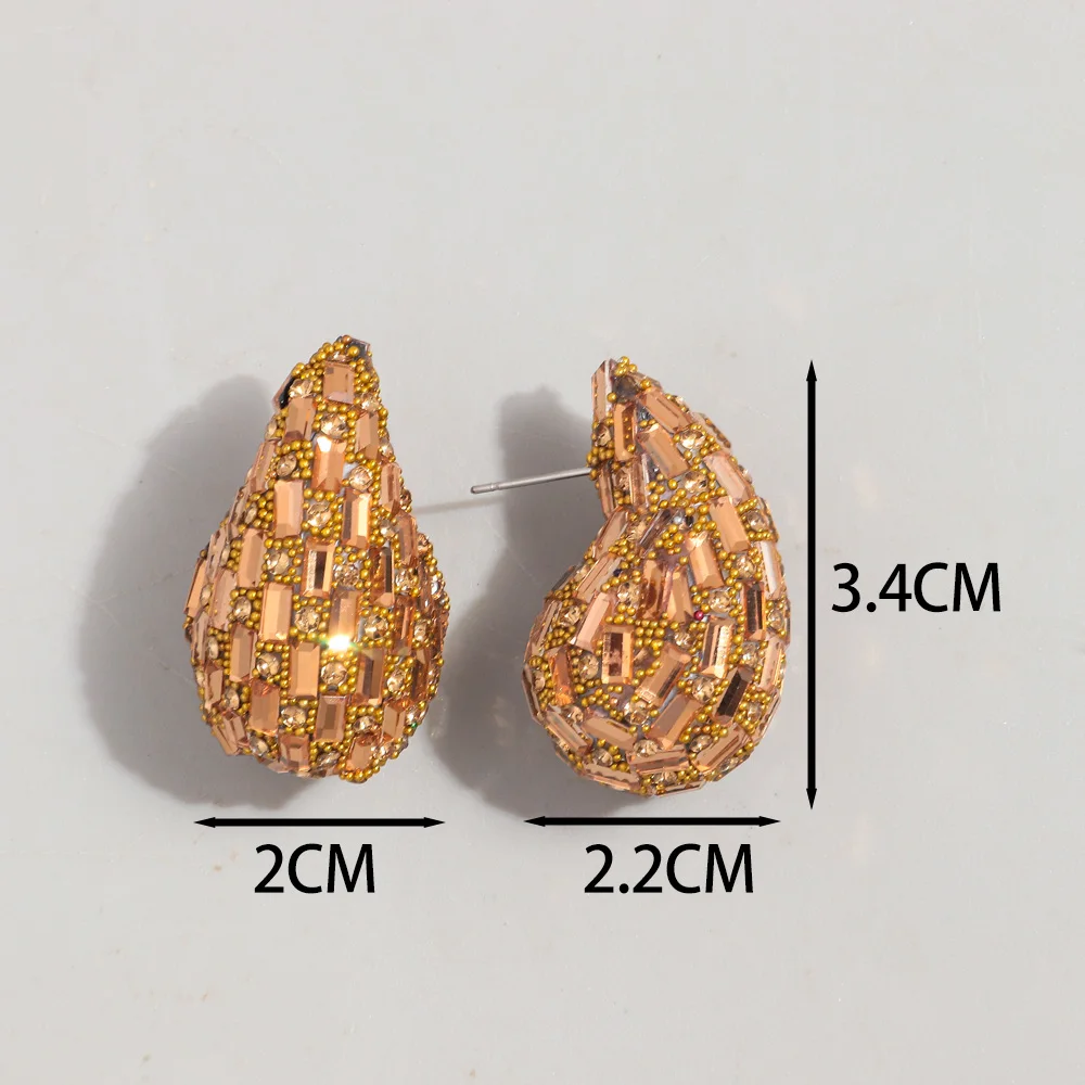 여성용 화려한 크리스탈 청키 돔 귀걸이, 럭셔리 통통한 눈물 드롭 귀걸이, 후프 웨딩 쥬얼리, 경량 패션