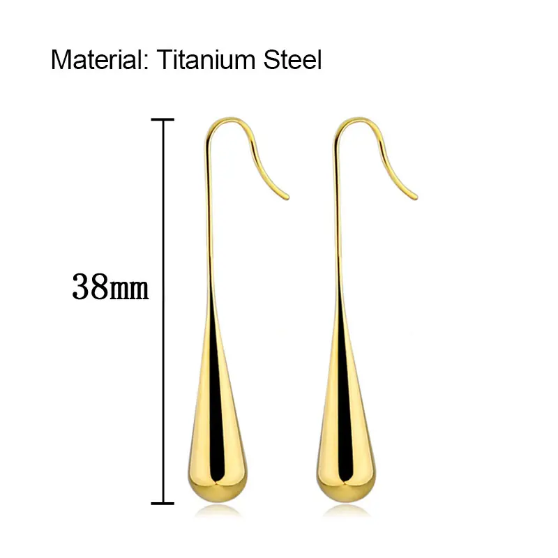 패션 콜드 윈드 티타늄 스틸 드롭 귀걸이 여성용, 부드러운 스테인레스 스틸 긴 귀고리 중공 워터 드롭 귀걸이