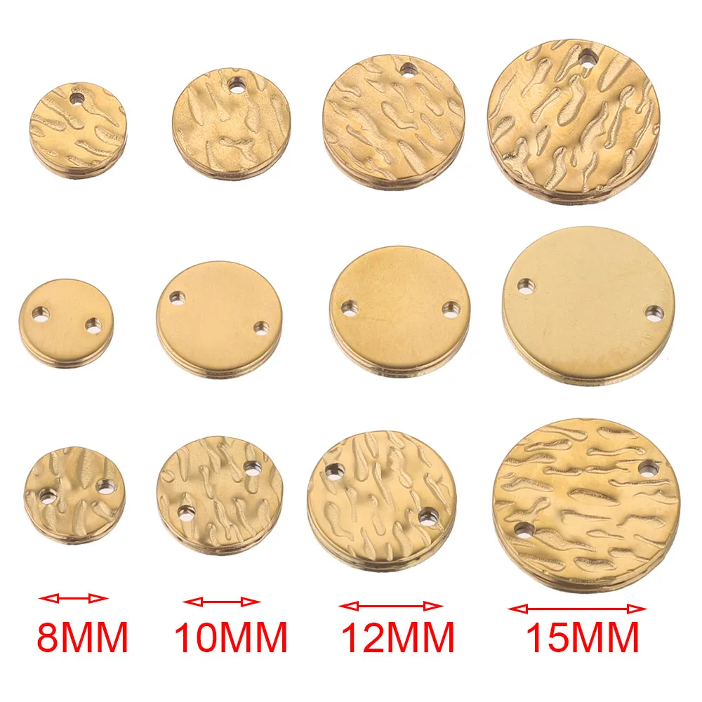 스테인레스 스틸 더블 홀 텍스처 서클, 골드 도금 참 귀걸이 커넥터 보석 만들기 용품, 20 개/묶음 도매