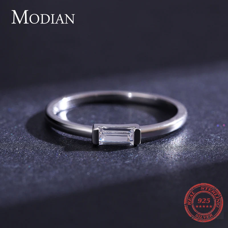 Modian-925 스털링 실버 패션 에메랄드 컷 샤이니 클리어 CZ 웨딩 여성 반지, 여성을 위한 간단한 사각형 반지 파인 쥬얼리