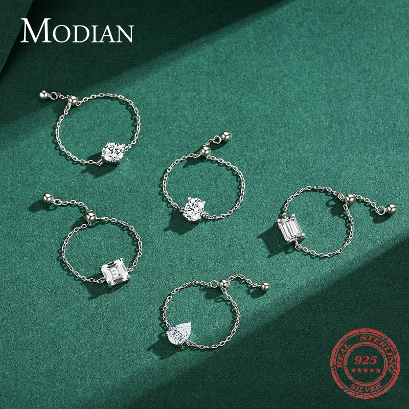 Modian-5 스타일 클리어 CZ 링크 체인 링 여성을 위한 유행 925 스털링 실버 조정 가능한 매력 골드 컬러 반지, 웨딩 주얼리