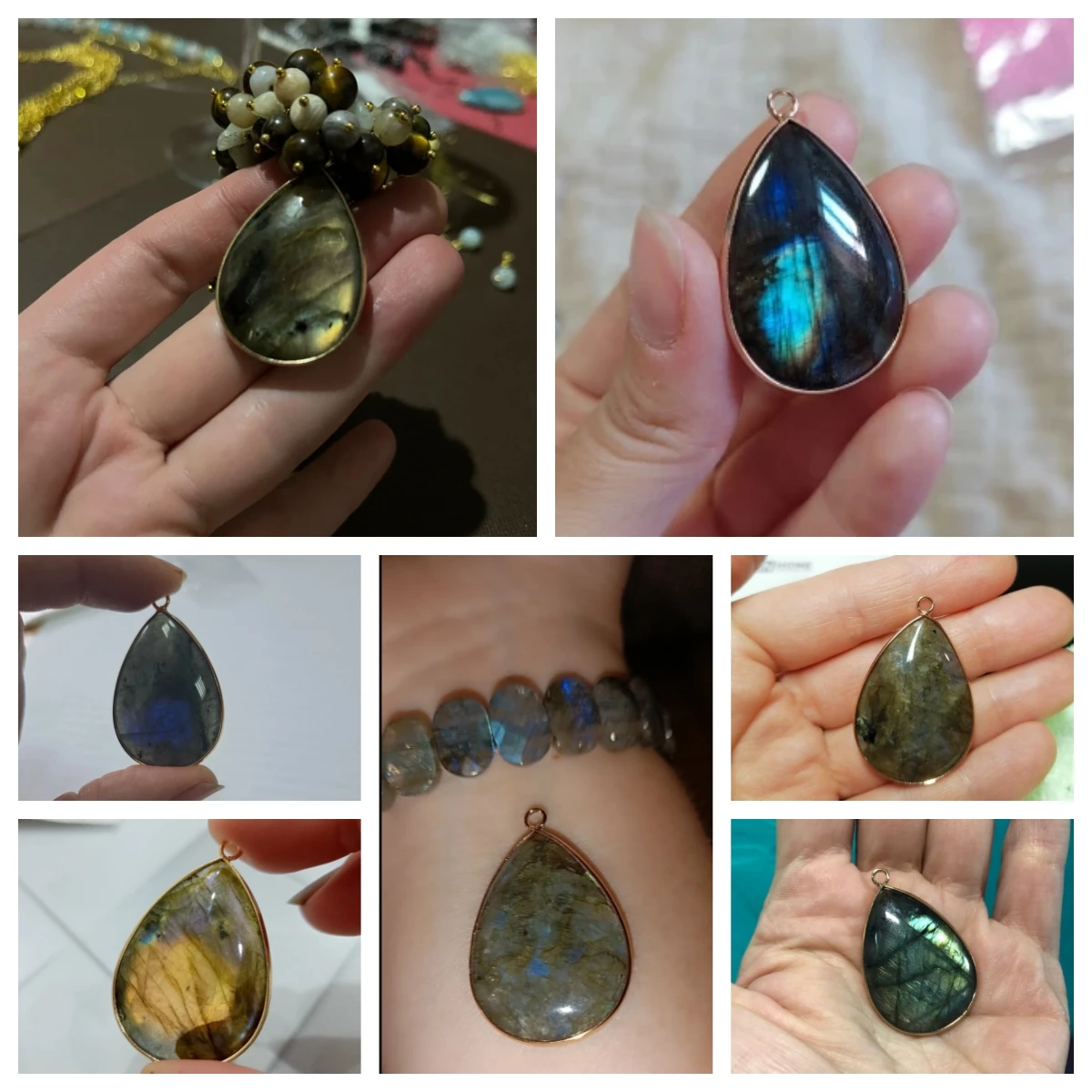 DIY 목걸이에 대 한 드롭 모양의 플래시 Labradorite 펜 던 트 매력 수공예품 봉 제 공예 보석 액세서리 만들기