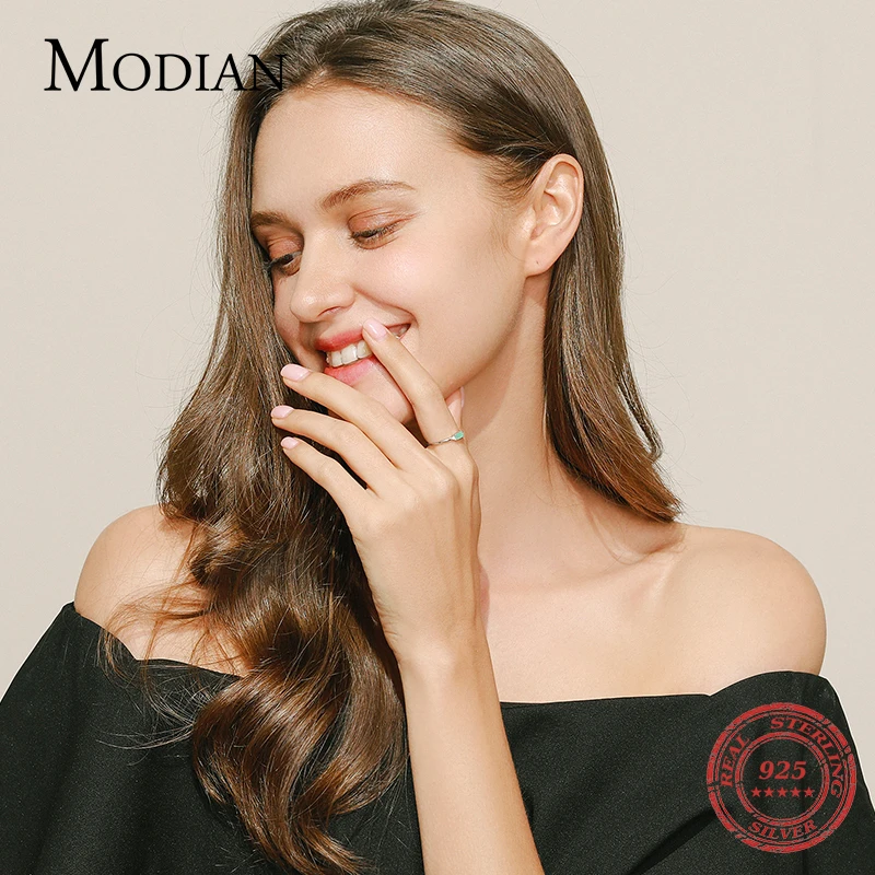 Modian Charm Luxury Real 925 Stelring 실버 그린 토르말린 패션 핑거 링 여성용 파인 쥬얼리 액세서리 New Bijoux