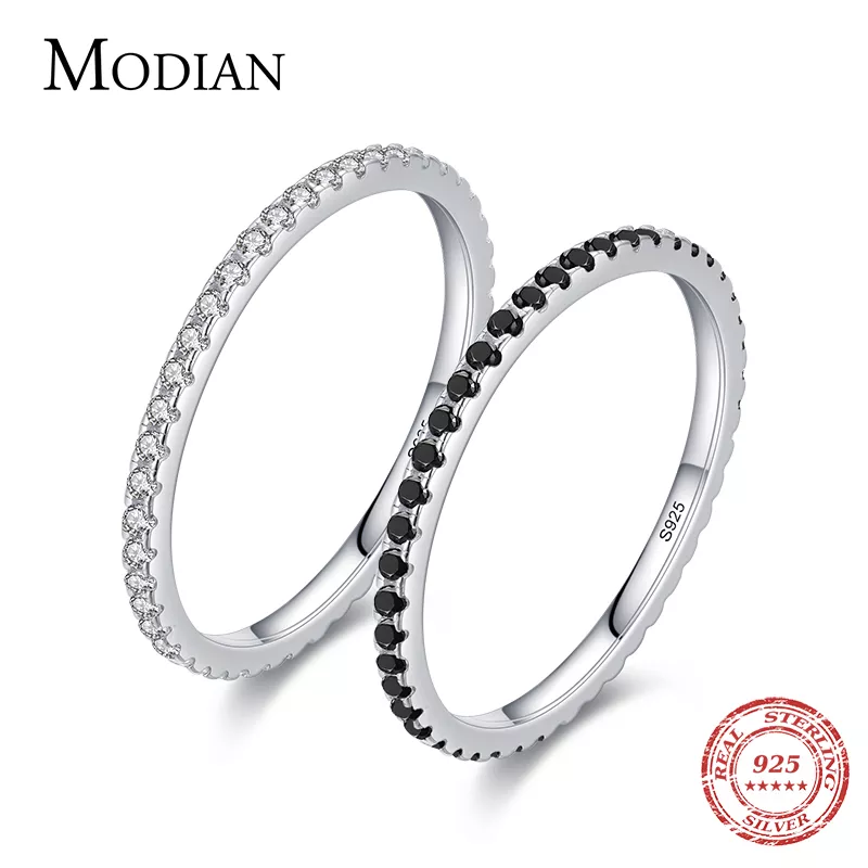 MODIAN 리얼 실버 블랙 지르코니아 Stackable Rings 여성을위한 패션 크리스탈 925 스털링 실버 핑거 링 Party Fine Jewelry title=MODIAN 리얼 실버 블랙 지르코니아 Stackable Rings 여성을위한 패션 크리스탈 925 스털링 실버 핑거 링 Party Fine Jewelry 