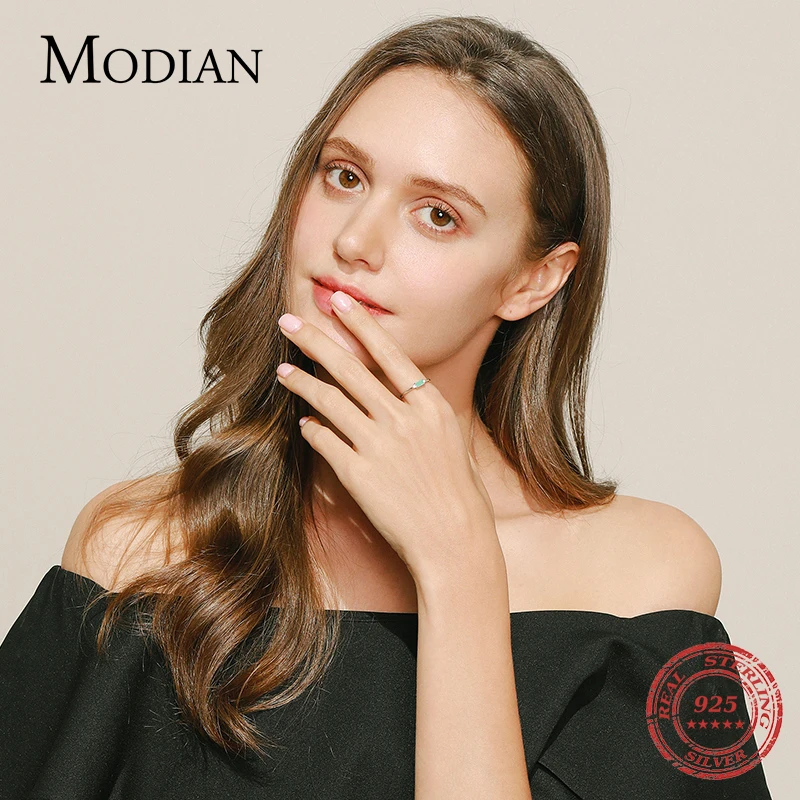 Modian Charm Luxury Real 925 Stelring 실버 그린 토르말린 패션 핑거 링 여성용 파인 쥬얼리 액세서리 New Bijoux