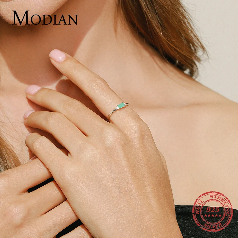 Modian Charm Luxury Real 925 Stelring 실버 그린 토르말린 패션 핑거 링 여성용 파인 쥬얼리 액세서리 New Bijoux